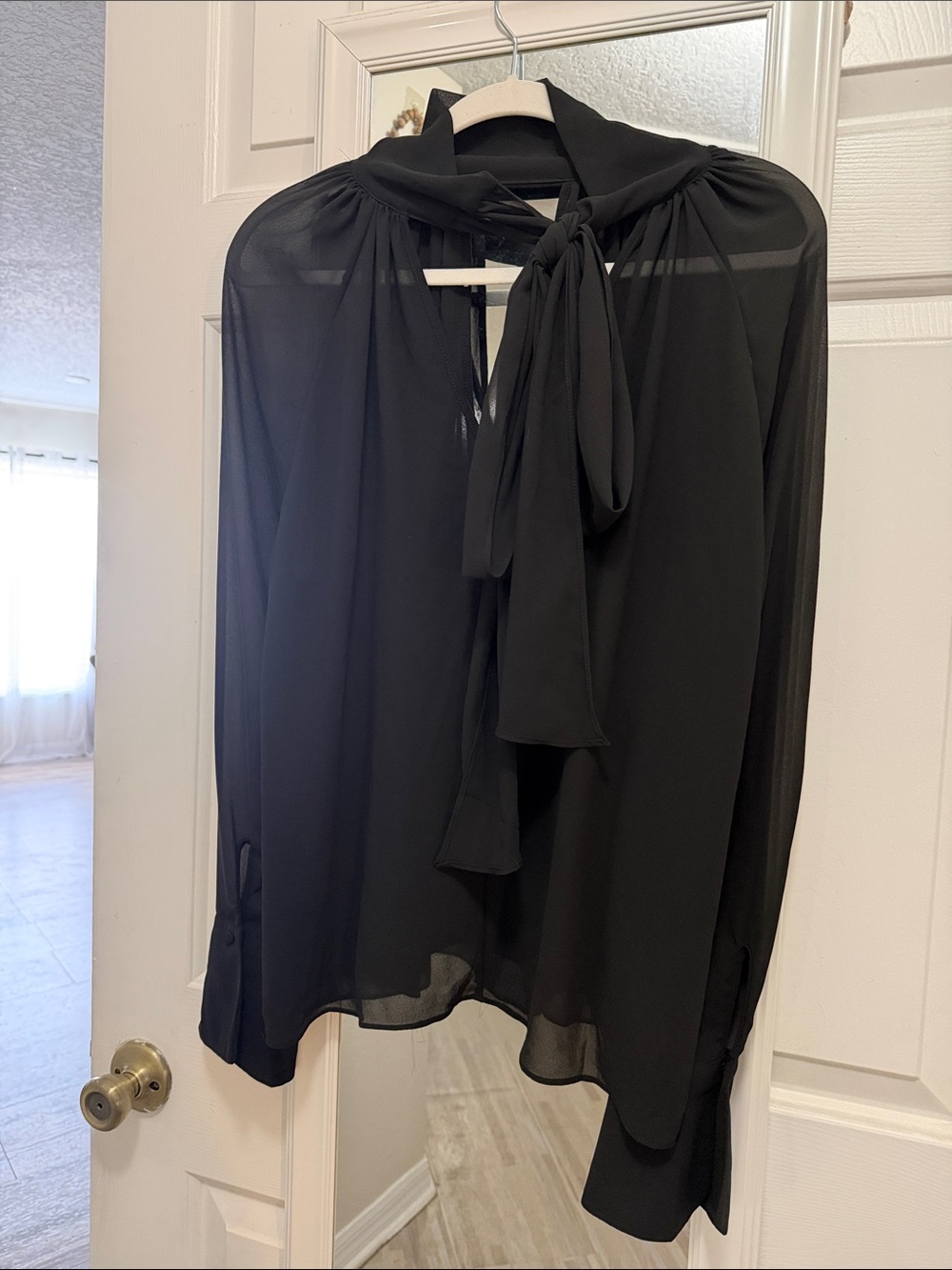 H&M Black Tie-Neck oversized Sheer Blouse